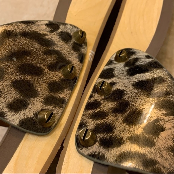 Flogg Nikita Clog Slides Flatform patent Leopard print wooden sole sandals 7.5 - Picture 6 of 11